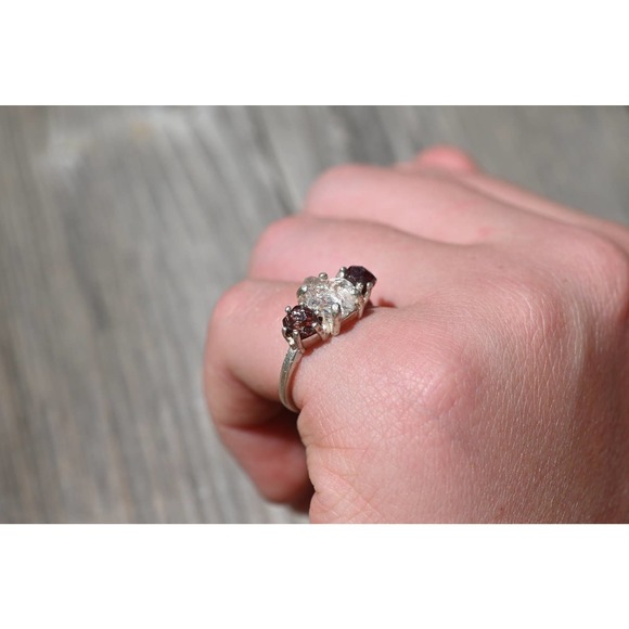 Boho Ring Raw Garnet Diamond Engagement Rough Diamond Wedding Band - Picture 3 of 4